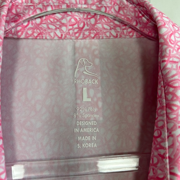 Rhoback women size L short sleeve polo shirt pink ribbon preppy golf tennis - Picture 10 of 12